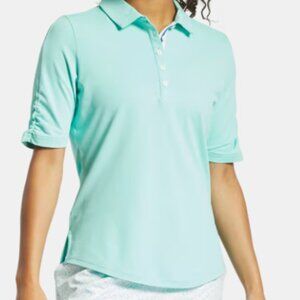 FootJoy Women Rouched Detail Sleeve Golf Polo Aqua Green Blue SMALL NEW $90